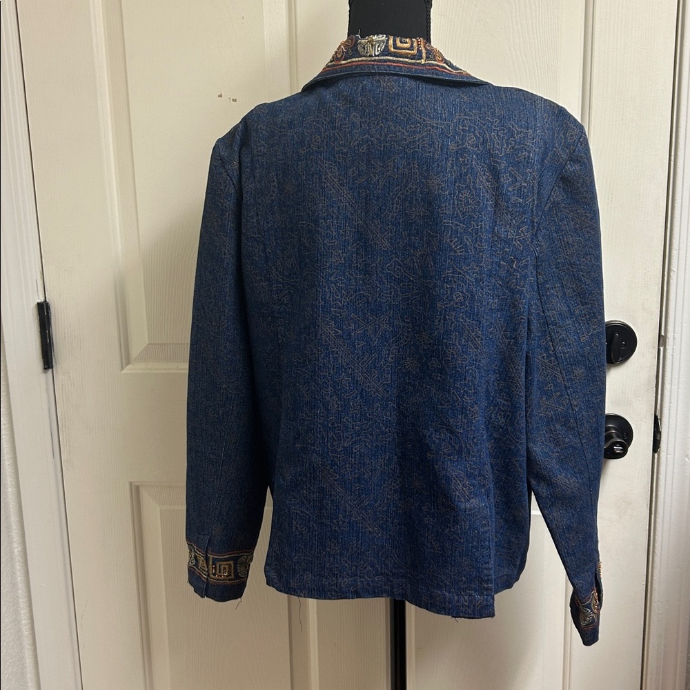 Alex Kim Vintage Petite Large PL Blue Embroidered Denim Jacket Blazer, EUC - Picture 8 of 11